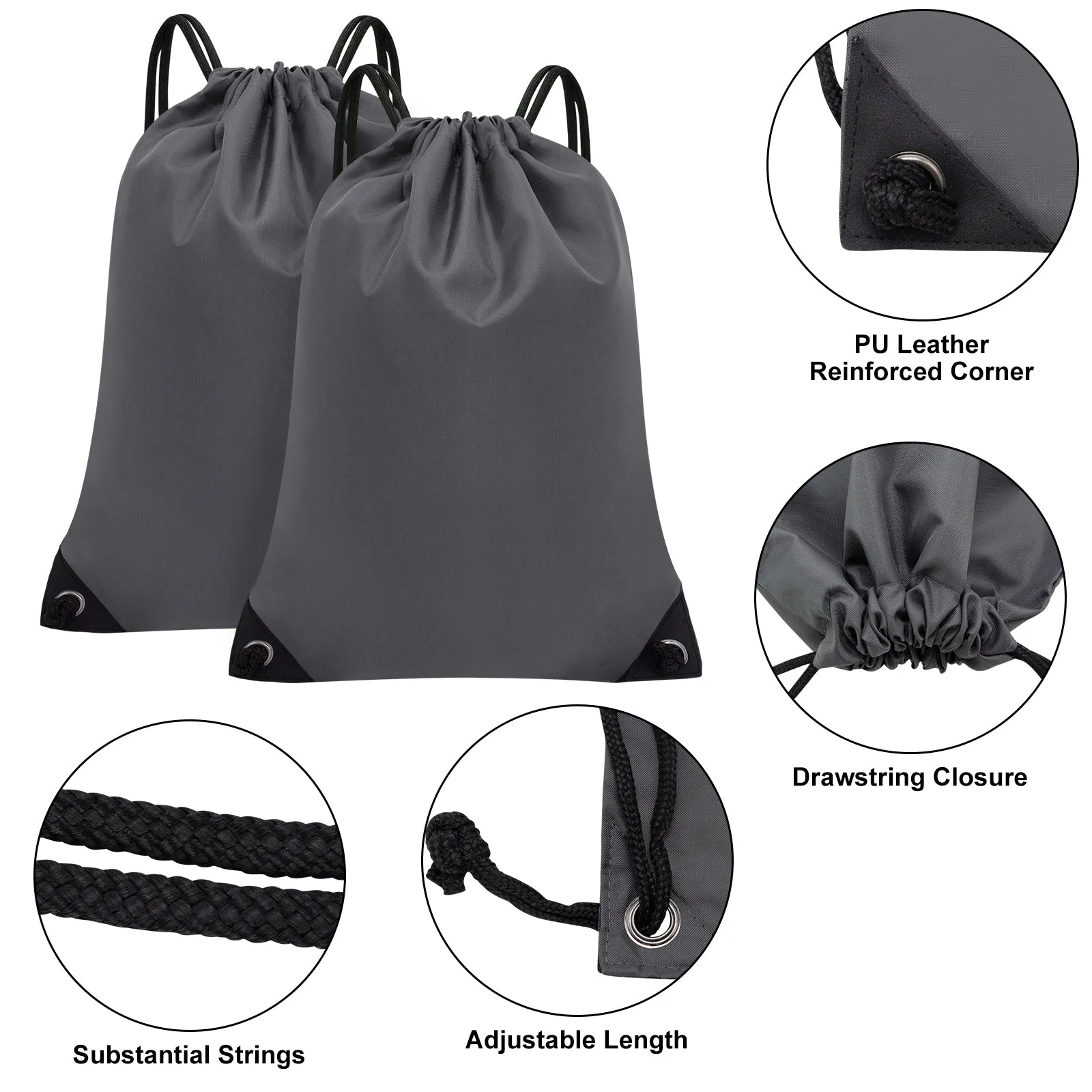 2PCS Drawstring Bags Bulk, String Backpack Dark Grey HRS10