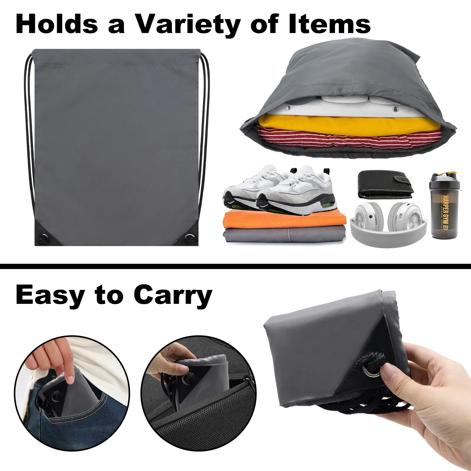 2PCS Drawstring Bags Bulk, String Backpack Dark Grey HRS10