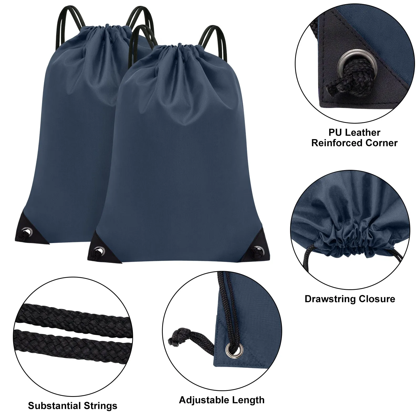 2PCS Drawstring Bags Bulk, String Backpack Navy Blue HRS10