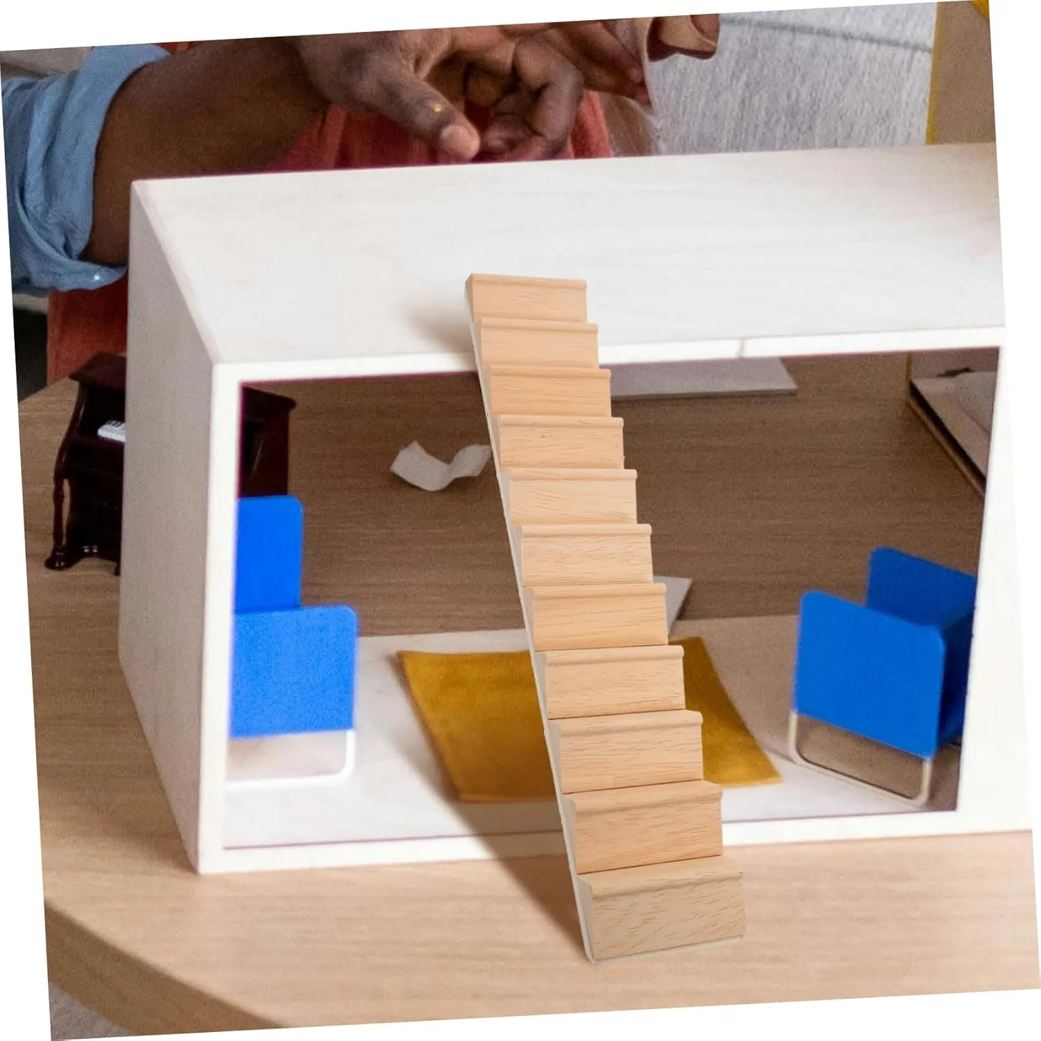 2pcs Mini Wooden Staircase Decorative Accessory for Dollhouse Compact Scale Ladder Prop for Mini House Layout for Playhouse Decoration and Projects