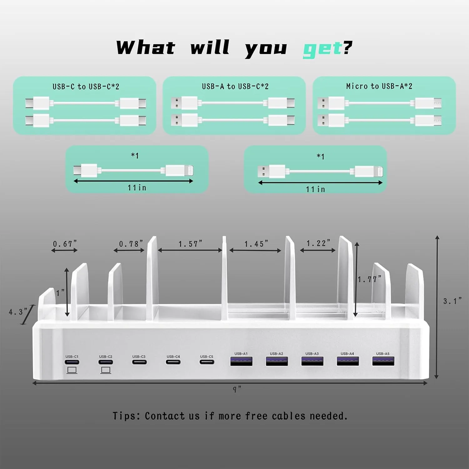 320W Charging Station for Multiple Devices, Zobirez 10-Port USB C Fast Charger Stations for MacBook, iPhone, Android Cell Phone, iPad, Tablet, Family Multi-Device Organizer Charging Dock, White