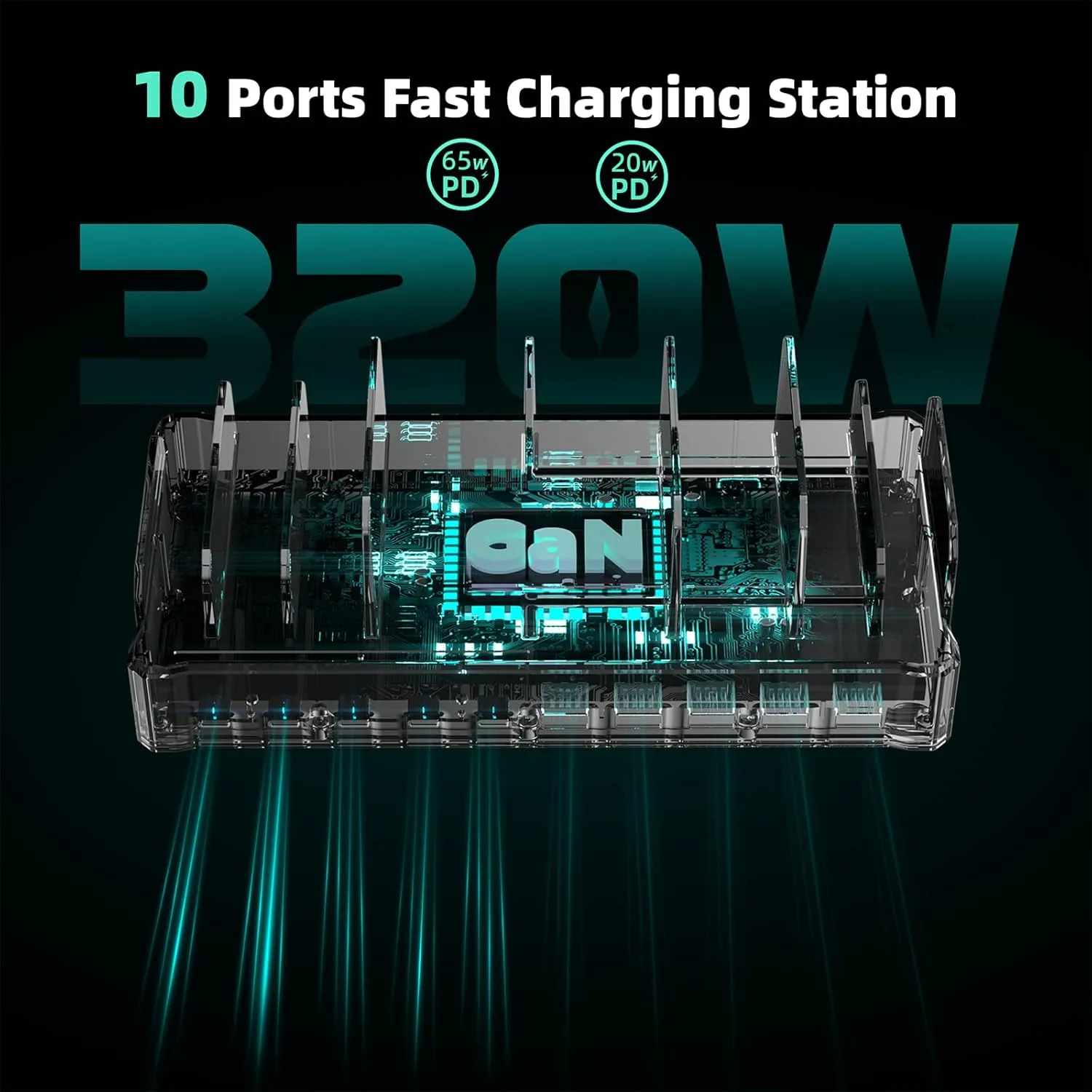320W Charging Station for Multiple Devices, Zobirez 10-Port USB C Fast Charger Stations for MacBook, iPhone, Android Cell Phone, iPad, Tablet, Family Multi-Device Organizer Charging Dock, White