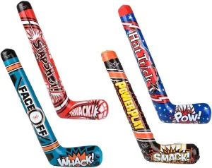 35" Inflatable Hockey Sticks (4 Designs) Splash it! Thwack! Hat Trick. Pow! Power Play Smack! Face Off! Whack! Colorful. Vinyl. Great Party Favor (8 Pack - 4 Designs)