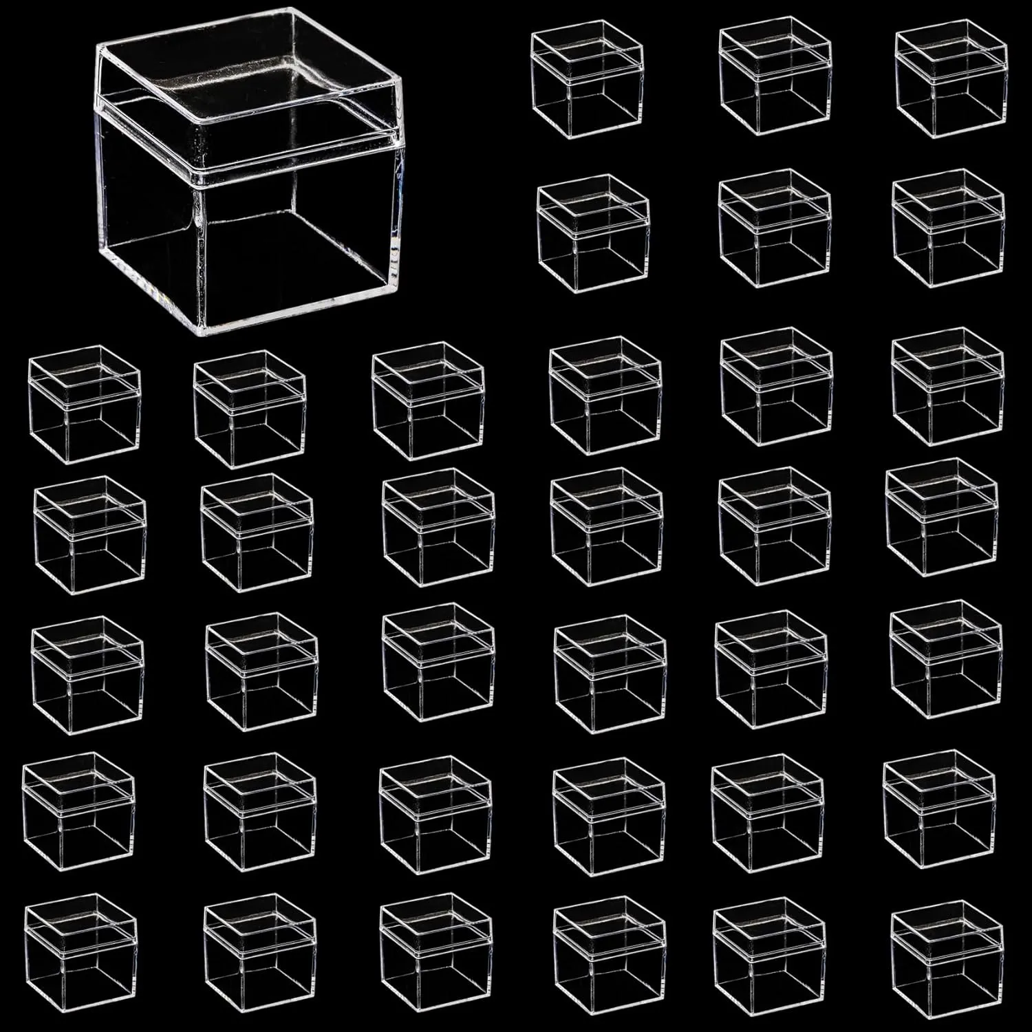 36 Pack Small Clear Boxes with Lids, 2x2x2 Inches Candy Containers for Party Favors, Mini Acrylic Square Cube Display Box for Easter,Treat, Cosmetics, Jewelry