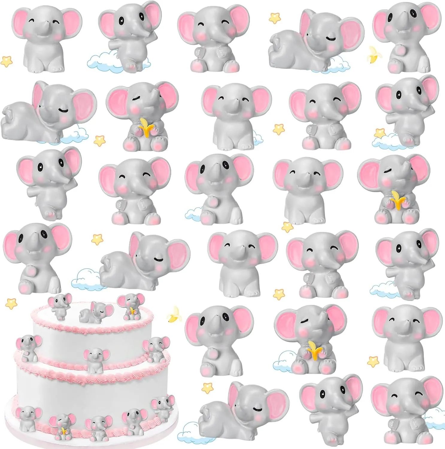 36 Pcs Mini Elephant Animals Miniature Figurines Toys Elephant Cake Toppers Resin Miniature Moss Landscape DIY Terrarium Crafts Ornament for Baby Shower Party Cake Decor