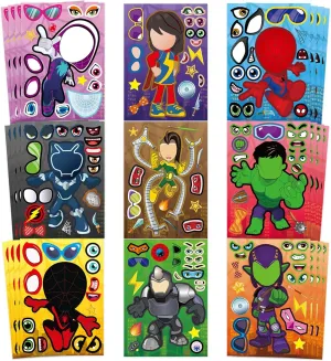 36 Pieces Make-a-face Stickers Pack, Mixed & Matched with 9 Designed Characters(4 of Each) Make Your Own Stickers for Kids Teens Party Decoration, Reward, Decor, Gift Idea