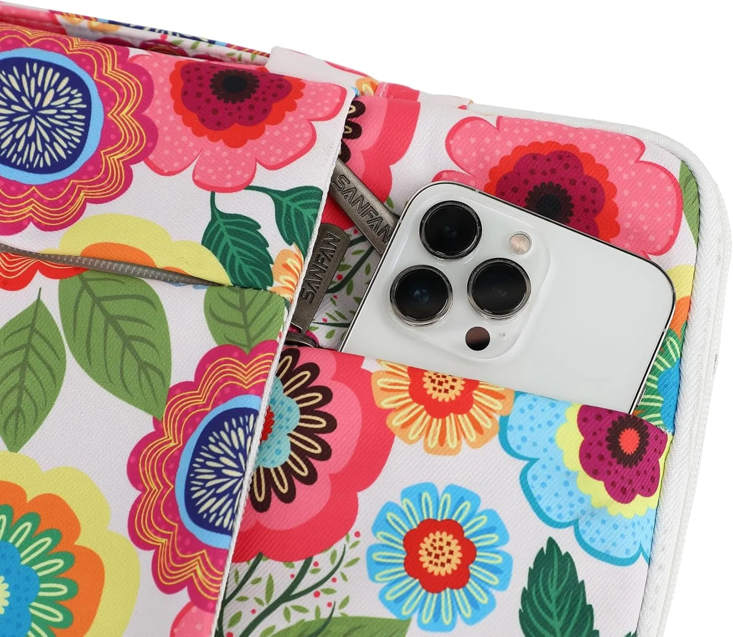 360° Protective 3 Pockets Laptop Sleeve Case Bag with Handle for MacBook Air 15 inch,MacBook Pro 16 inch and 15.6 inch Screen Laptop (Flowers)