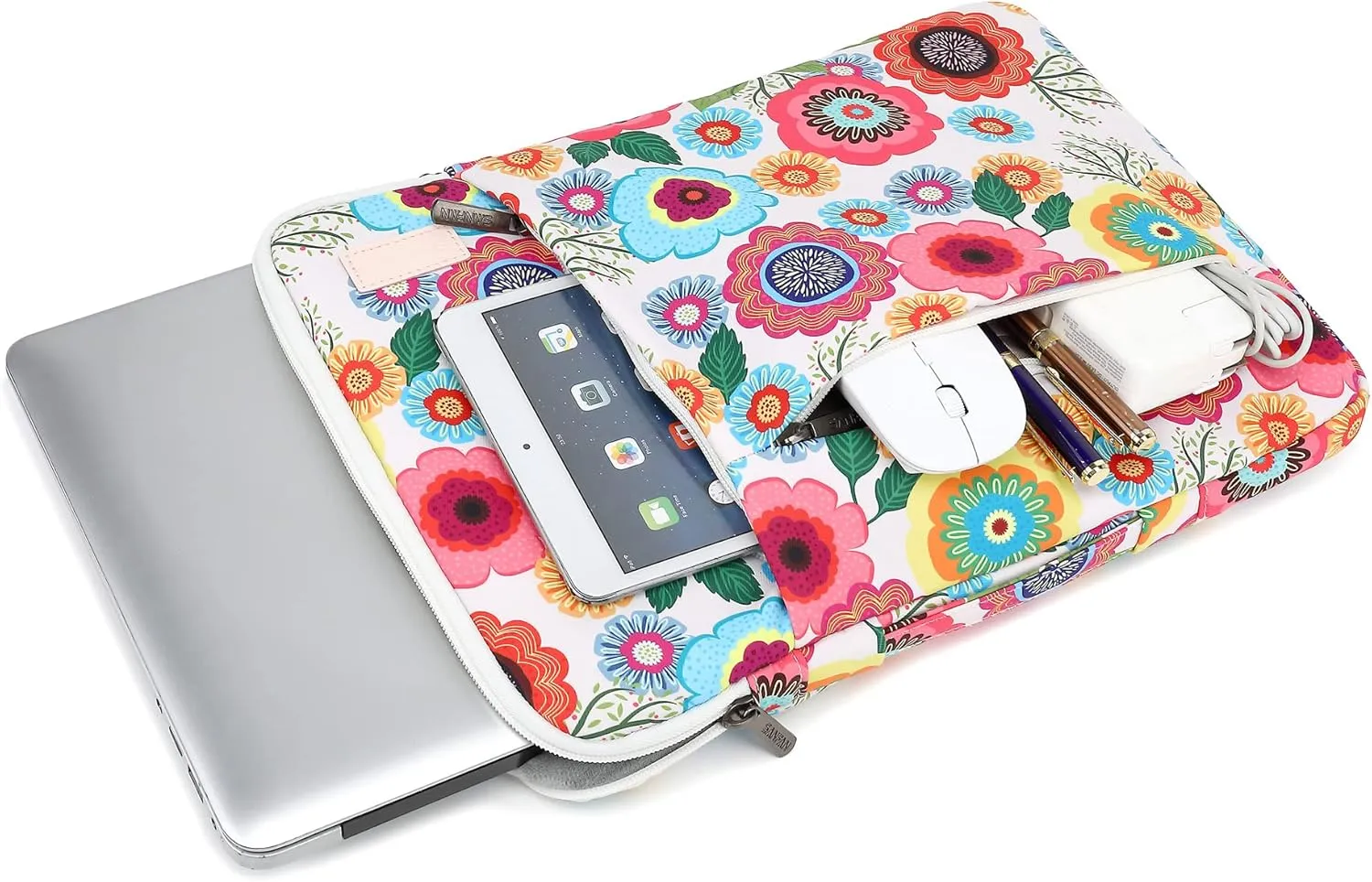 360° Protective 3 Pockets Laptop Sleeve Case Bag with Handle for MacBook Air 15 inch,MacBook Pro 16 inch and 15.6 inch Screen Laptop (Flowers)