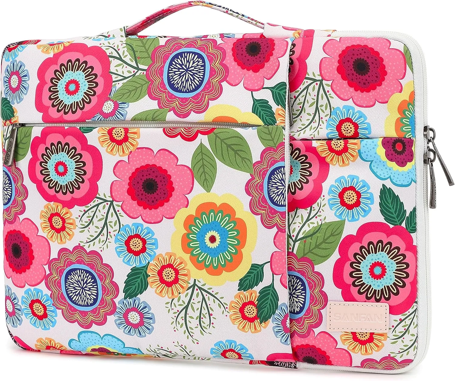 360° Protective 3 Pockets Laptop Sleeve Case Bag with Handle for MacBook Air 15 inch,MacBook Pro 16 inch and 15.6 inch Screen Laptop (Flowers)