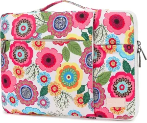 360° Protective 3 Pockets Laptop Sleeve Case Bag with Handle for MacBook Air 15 inch,MacBook Pro 16 inch and 15.6 inch Screen Laptop (Flowers)