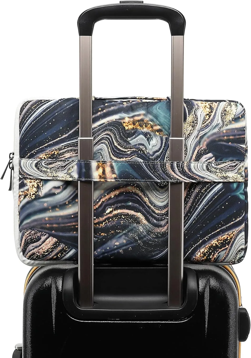 360° Protective Laptop Sleeve Case Bag with Muti-Pockets,Handle and Luggage Strap for iPad 12.9 inch,MacBook Pro Air 13" and 12.5 inch-13.3 inch Screen Laptop (Black Marble)