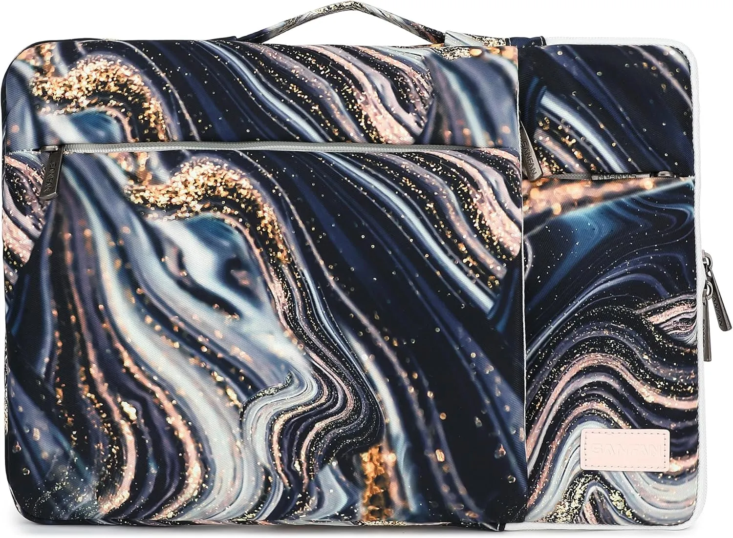 360° Protective Laptop Sleeve Case Bag with Muti-Pockets,Handle and Luggage Strap for iPad 12.9 inch,MacBook Pro Air 13" and 12.5 inch-13.3 inch Screen Laptop (Black Marble)