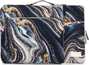 360° Protective Laptop Sleeve Case Bag with Muti-Pockets,Handle and Luggage Strap for iPad 12.9 inch,MacBook Pro Air 13" and 12.5 inch-13.3 inch Screen Laptop (Black Marble)