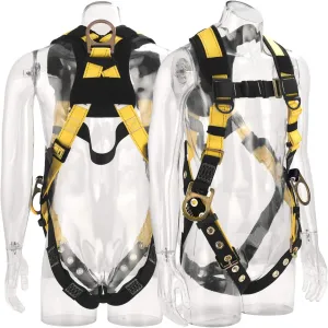 3D-Rings Industrial Fall Protection Safety Harness With Leg Tongue Buckles | Shoulder Pad Support ANSI＆CSA Compliant Full Body Personal Protection Equipment