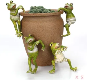 4 Pack Garden Frog Statues, Flowerpot Landscaping Tree-Hugger Statue Lawn Sculptures