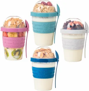 4-Pack Portable Yogurt Parfait Cups with Lids & Spoons | Perfect for Overnight Oats, Cereal, Granola, and Reusable On-the-Go Snacks for Breakfast (4 Colors Set)