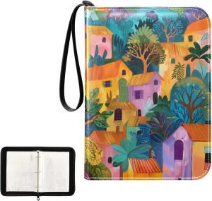 4 Pockets Trading Card Album Holder Book Folder Sports Card Binder Colorful Village 400 Double Side Pockets for 3 Ring Binder Zipper
