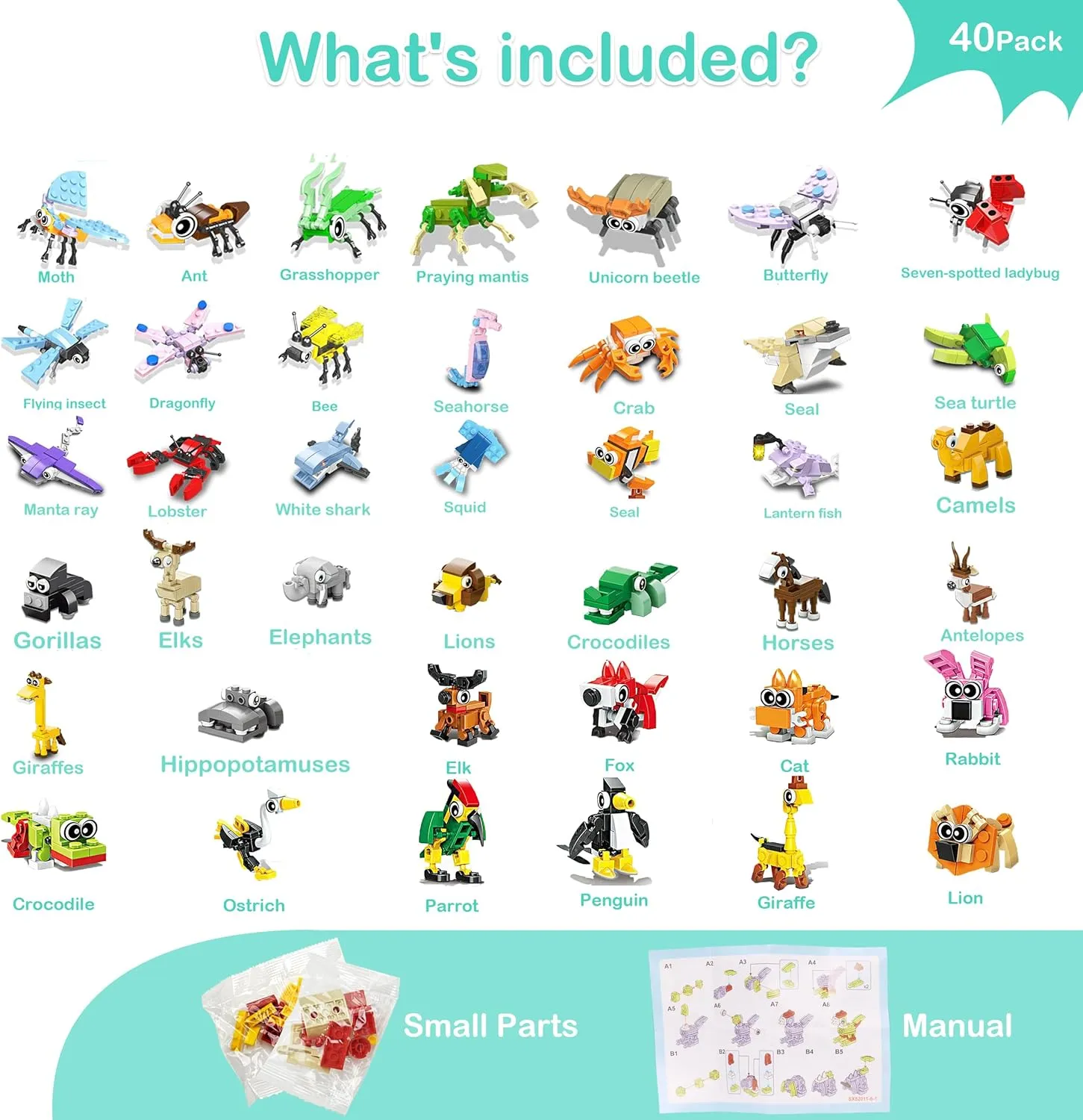 40Pack Animal Mini Building Blocks Party Favors for Kids 6 , Birthday Gifts, Classroom Prizes, Student Rewards, Goodie Bag Fillers, Gift Exchange for Boys & Girls