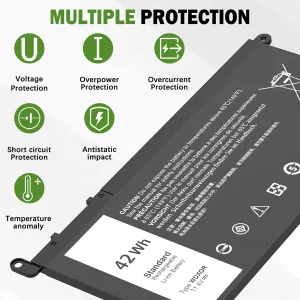 42Wh 11.4V WDX0R Replacement Laptop Battery for Dell I nspiron 13 3189 3580 5368 15 5378 5379 5565 5567 5568 5570 5575 5578 5579 5765 5767 5770 5775 17 7375 7378 7569 7570 7573 7579 5468 P58F P66F P69