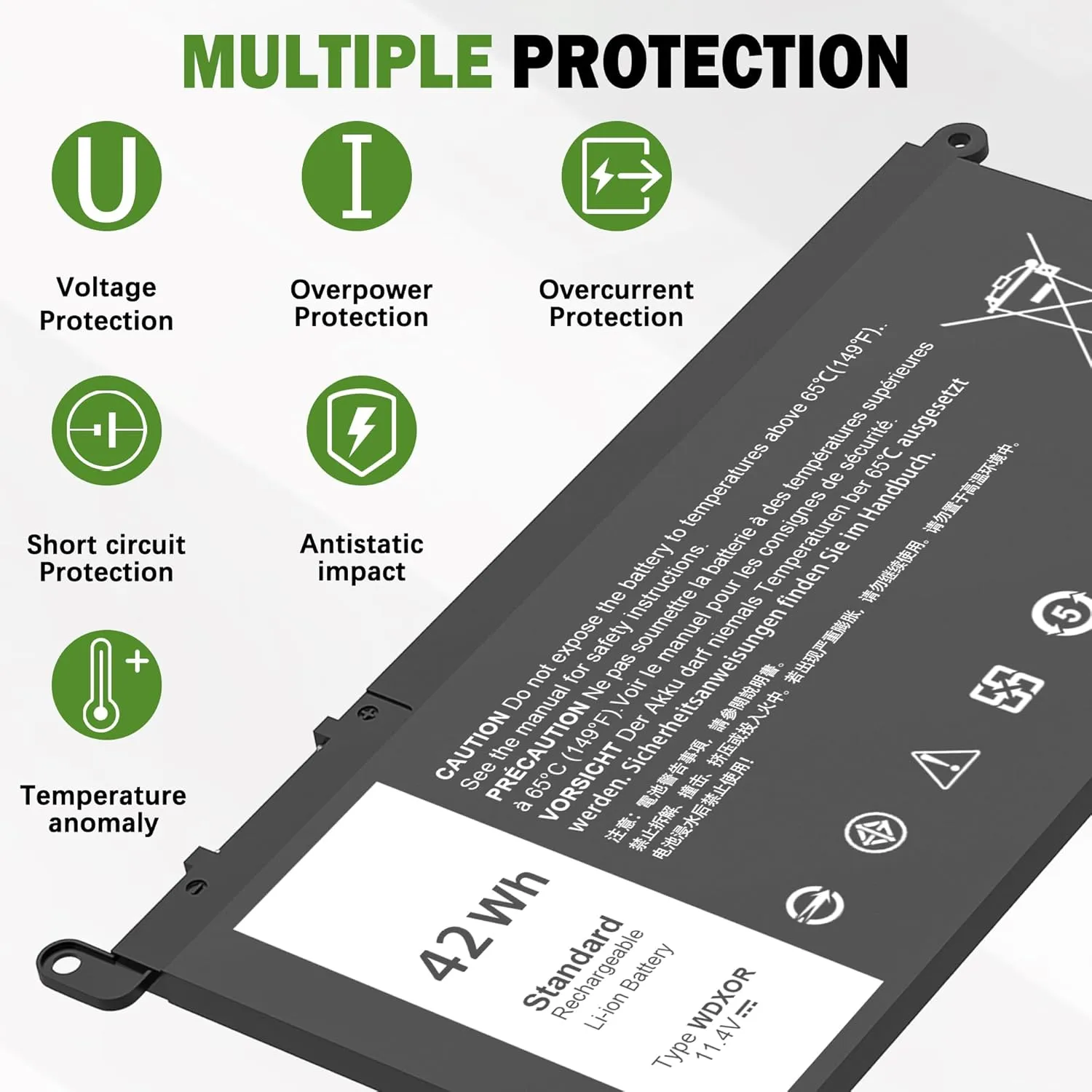 42Wh 11.4V WDX0R Replacement Laptop Battery for Dell I nspiron 13 3189 3580 5368 15 5378 5379 5565 5567 5568 5570 5575 5578 5579 5765 5767 5770 5775 17 7375 7378 7569 7570 7573 7579 5468 P58F P66F P69