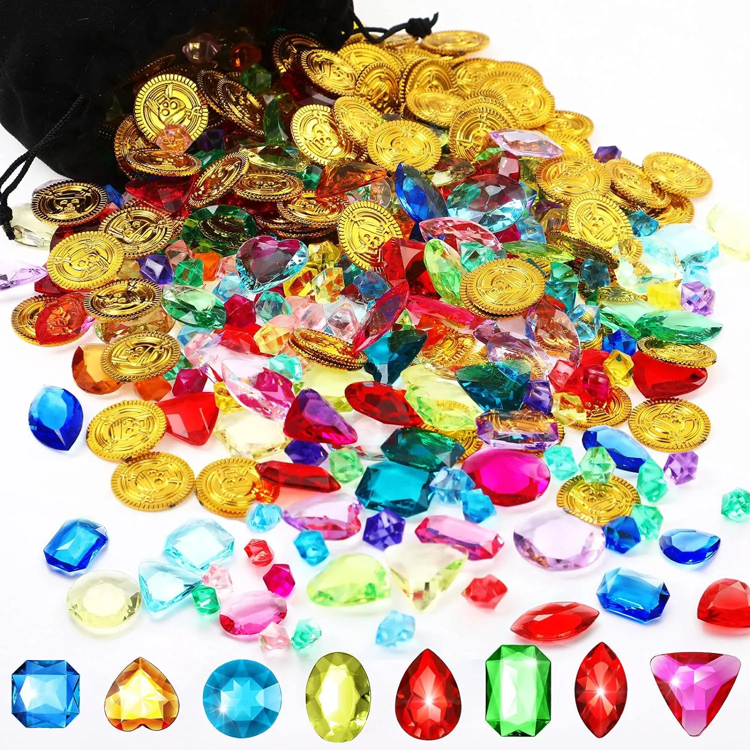 430 Pieces Pirate Party Decorations Pirate Treasure Jewels and Pirate Gold Fake Coins Playset with Drawstring Bag for Halloween Pirate Adventure Themed Party Decorations Pirate Party Favors