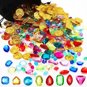 430 Pieces Pirate Party Decorations Pirate Treasure Jewels and Pirate Gold Fake Coins Playset with Drawstring Bag for Halloween Pirate Adventure Themed Party Decorations Pirate Party Favors