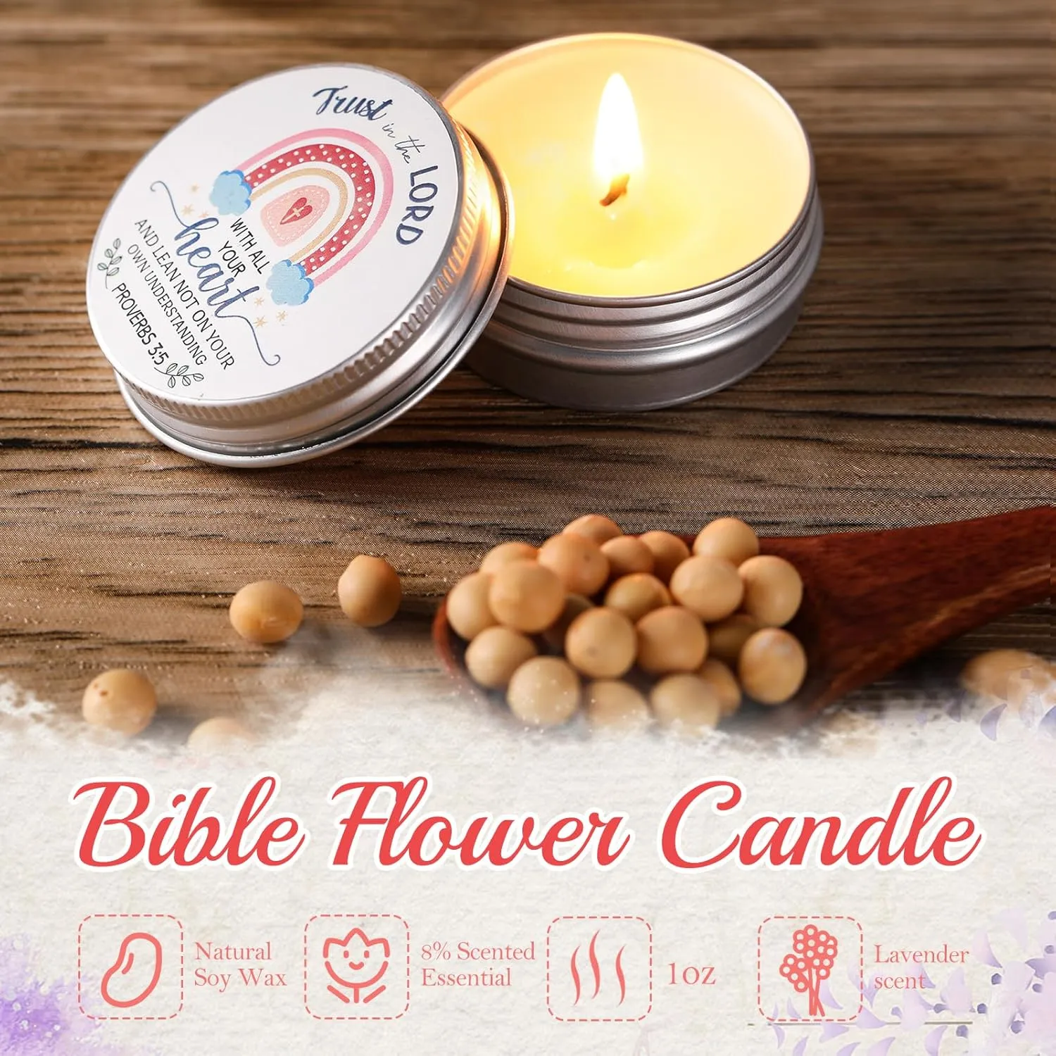 48 Pack Bible Verse Scented Candle with Scripture Cards Gift Bags, 0.3 oz Mini Candle Party Favor Christian Gifts for Baby Shower Guest Wedding Church Women Mother's Day(Boho,Rainbow)