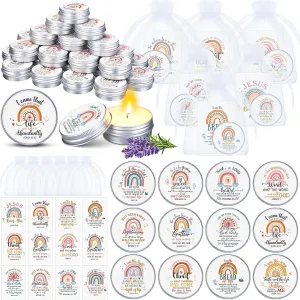 48 Pack Bible Verse Scented Candle with Scripture Cards Gift Bags, 0.3 oz Mini Candle Party Favor Christian Gifts for Baby Shower Guest Wedding Church Women Mother's Day(Boho,Rainbow)