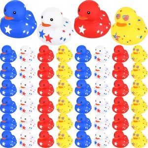 48 Pcs Patriotic Rubber Ducks 2 Inch 4th of July Duck Bath Toys Baby Shower Independence Day Party Decors Holiday USA Rubber Ducky Star Duck with Drawstring Gift Bag for Class Prizes
