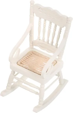 4Pcs 1/12 Scale Miniature Wooden Rocking Chairs for Dollhouse, White, Ideal for Baby Doll Furniture and on The Shelf Accessories