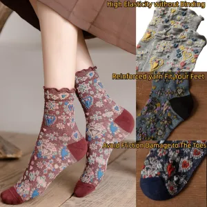 5 Pairs Floral Women Socks Winter Gifts for Women Cute Embroidered Ankle Thermal Socks Warm Thick Soft Cotton Cozy Crew Socks