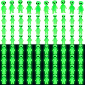 50 Pcs Mini Alien Figures Glow in The Dark Small Little Tiny Aliens Figurine for Easter Party Favors Prank Rubber Toys Bulk Gifts for Space Party Goodie Bag Fillers Piñata Stuffers
