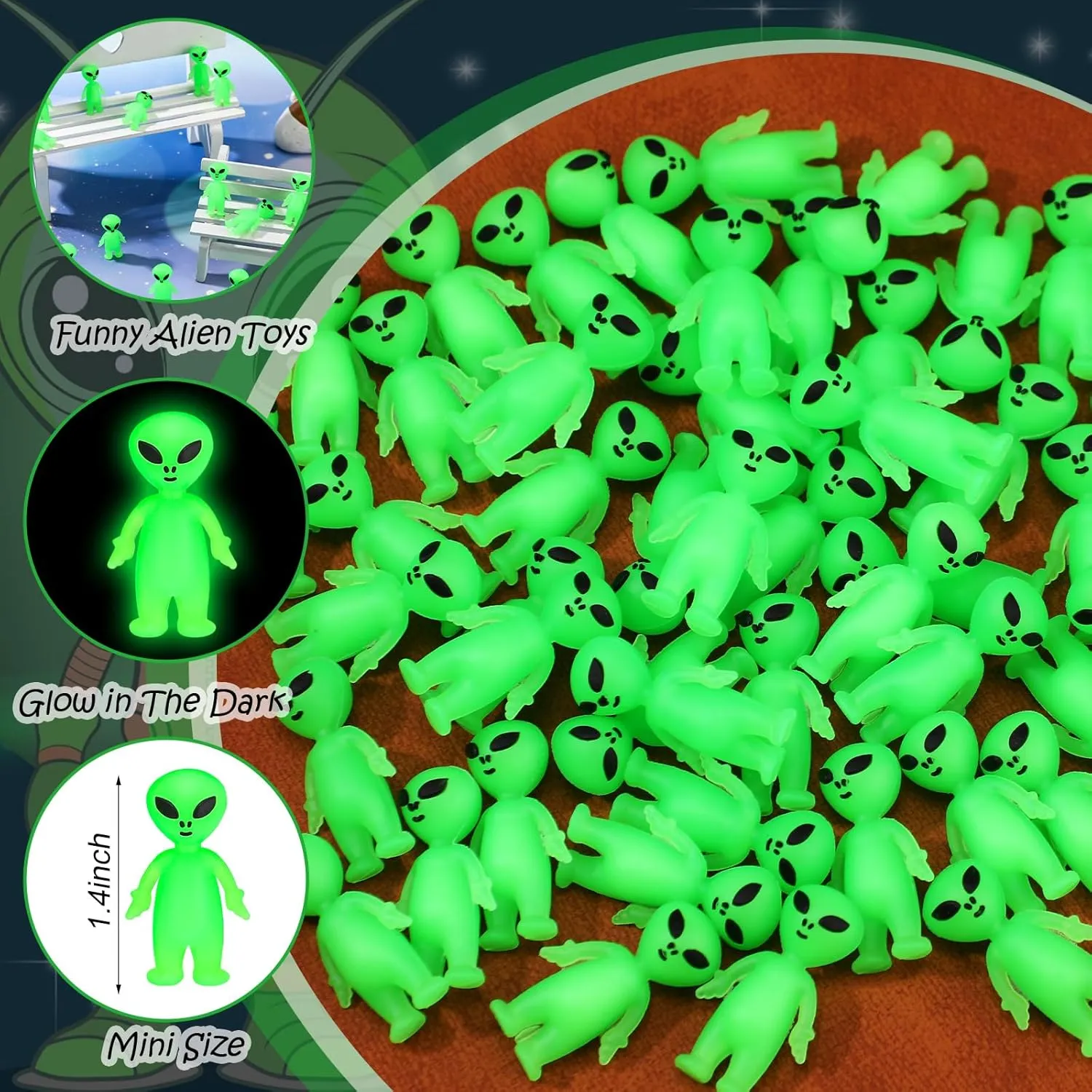 50 Pcs Mini Alien Figures Glow in The Dark Small Little Tiny Aliens Figurine for Easter Party Favors Prank Rubber Toys Bulk Gifts for Space Party Goodie Bag Fillers Piñata Stuffers