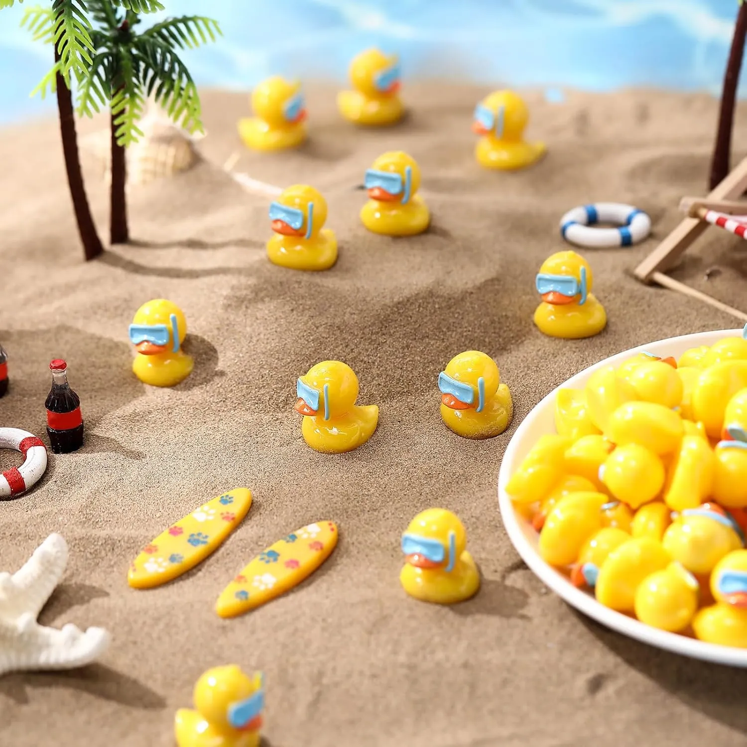 50 Pcs Mini Resin Ducks Summer Beach Tiny Ducks Miniature Figures Tiny Toys to Hide Micro Garden Landscape Aquarium DIY Dollhouse Cake Decoration Ornament(Diving Duck)