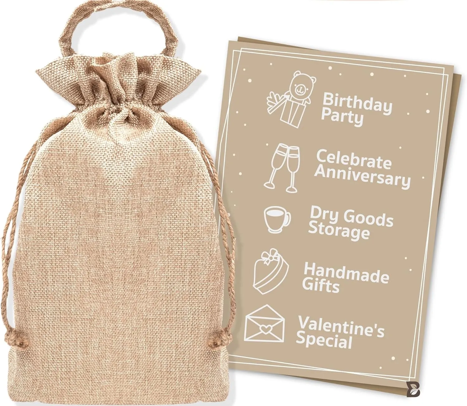 50 pk - Burlap Bags with Drawstring & Labels - Multi-Use 10" x 13" x 2" Jute Bags with Handles for Wedding, Party Favors, Diy Craft, Grocery, Household, Kitchen Storage - Rustic Burlap Gift Bags