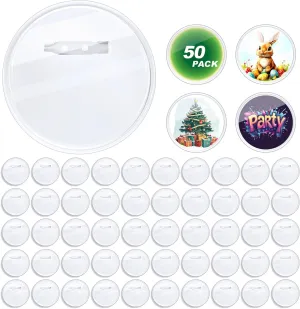 50 Set Acrylic Pin Badges High Transparency DIY Button pin Premium Quality Durable Reusable Custom Buttons Easy Assembly Customizable pins for Backpacks Jackets Hats Gifts and Custom Projects 2.3IN