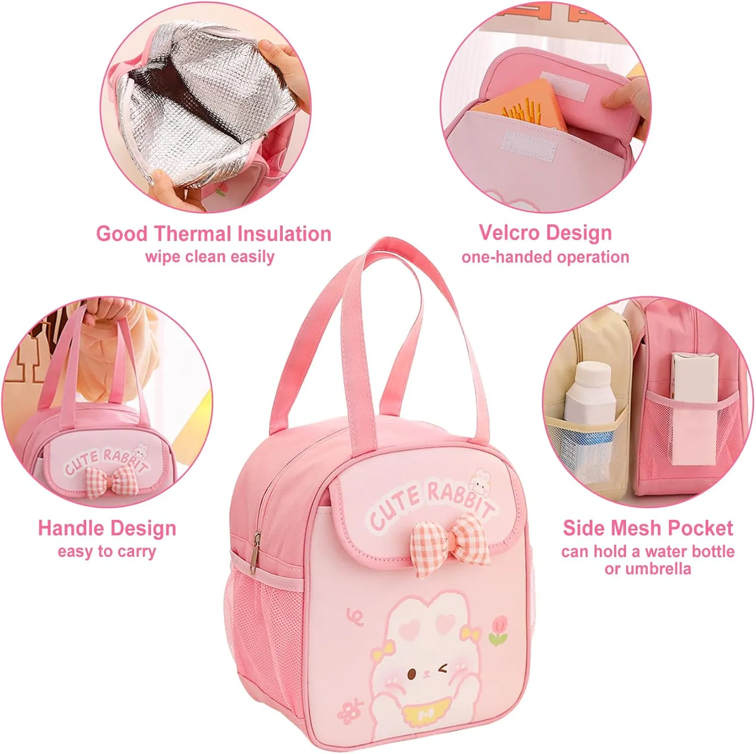 5Pcs Kawaii Backpack Set for Girls, Kids Pink Bookbag Rainbow Laptop Bag Water-Resistant Lightweight Daypack, Large Capacity School Backpack Gradient Double Shoulder Backpack (Pink)