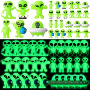 60 Pcs Glow in The Dark Mini Alien Figures Various 6 Styles Halloween Small Alien Figurines to Hide and Seek Tiny Luminous Figures for Piñata Stuffers, Playsets, Space Party Fillers