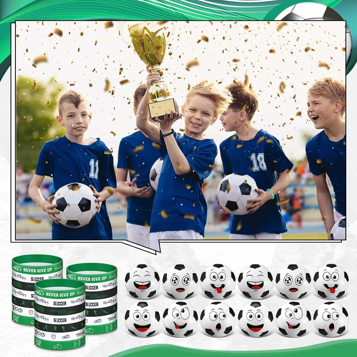 60 Pcs Soccer Party Favors, Sports Silicone Bracelets and Mini Face Stress Balls Party Favors for Sports Birthday Party Supplies Goodie Bags Team Gift