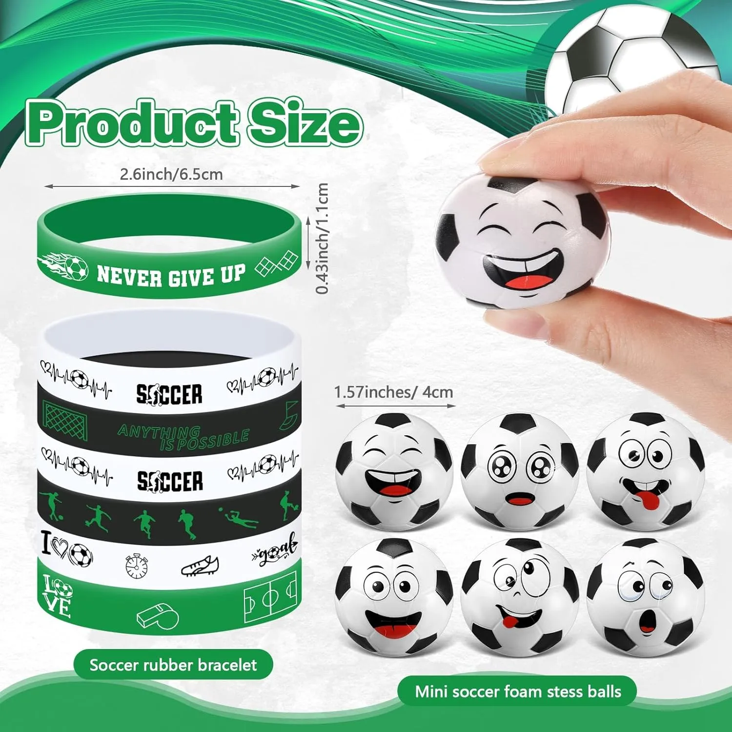 60 Pcs Soccer Party Favors, Sports Silicone Bracelets and Mini Face Stress Balls Party Favors for Sports Birthday Party Supplies Goodie Bags Team Gift