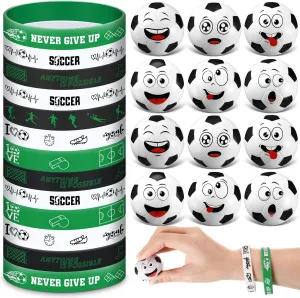 60 Pcs Soccer Party Favors, Sports Silicone Bracelets and Mini Face Stress Balls Party Favors for Sports Birthday Party Supplies Goodie Bags Team Gift