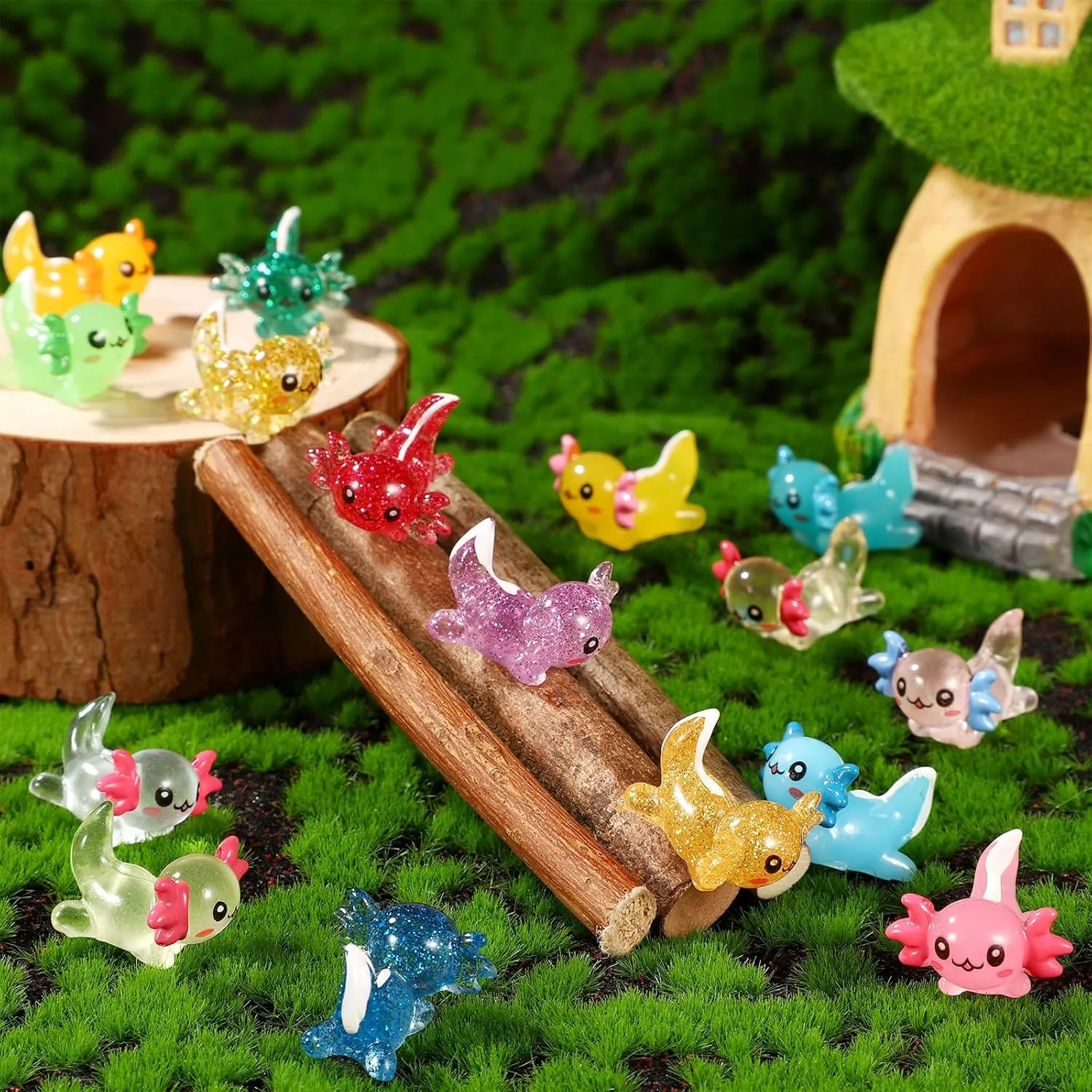 72pcs Mini Resin Axolotl, 3 Styles Tiny Miniature Axolotl Figurines Small Rubber Axolotl Ornament Toy Little Animals Charms for DIY Craft Garden Landscape Dollhouse Potted Plant Decorations