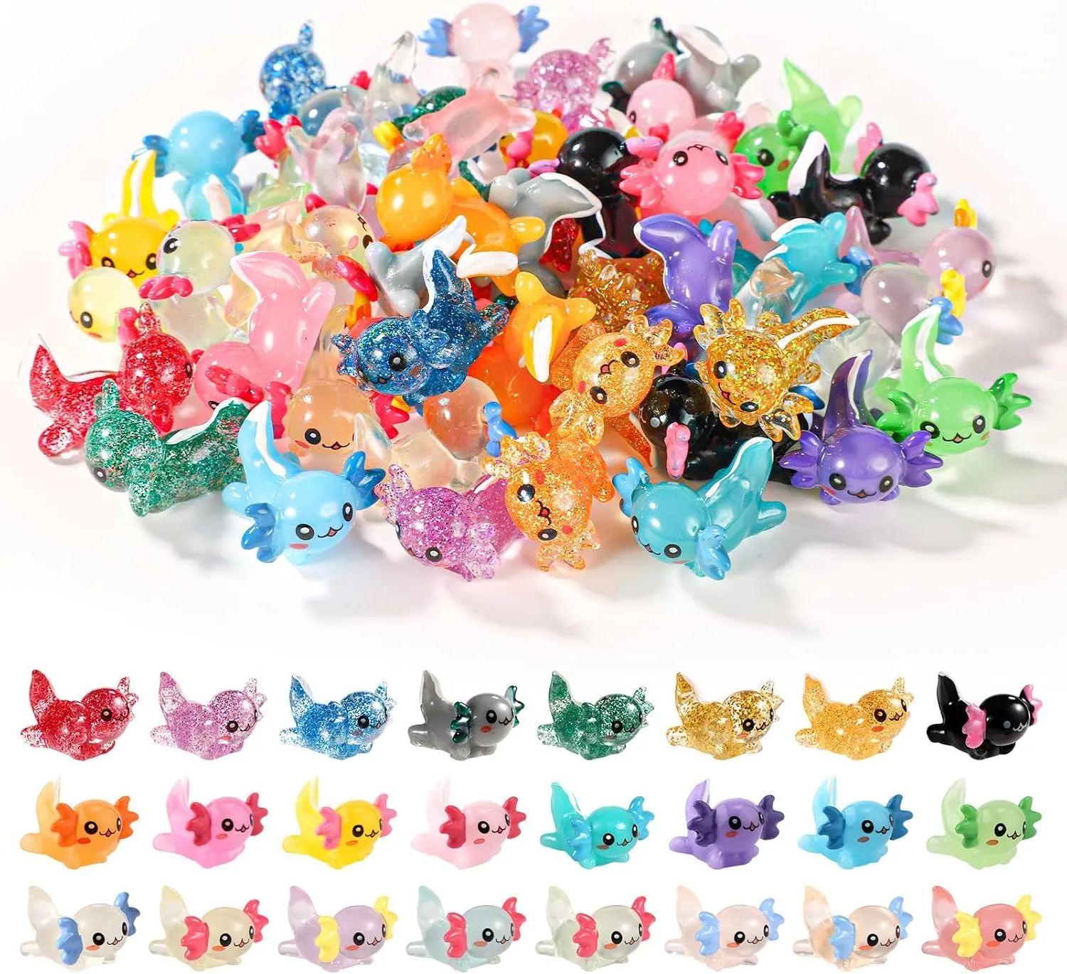 72pcs Mini Resin Axolotl, 3 Styles Tiny Miniature Axolotl Figurines Small Rubber Axolotl Ornament Toy Little Animals Charms for DIY Craft Garden Landscape Dollhouse Potted Plant Decorations
