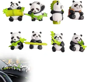 8-Piece Panda Bamboo Decor Set, Cute Resin Mini Car Dashboard Ornaments for Men/Women and Panda Lovers