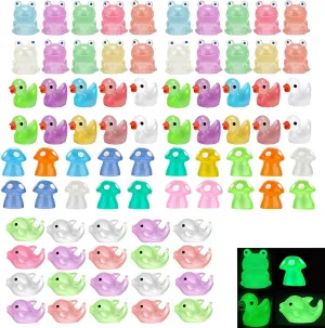 80Pcs Luminous Resin Mini Animals and Plants Set Including Frog Mushroom Ducks Dolphin Miniature Decor Glowing Figure Animal Figurine Aquarium Dollhouse Decor for for Craft,Dollhouse,Home Decoratio