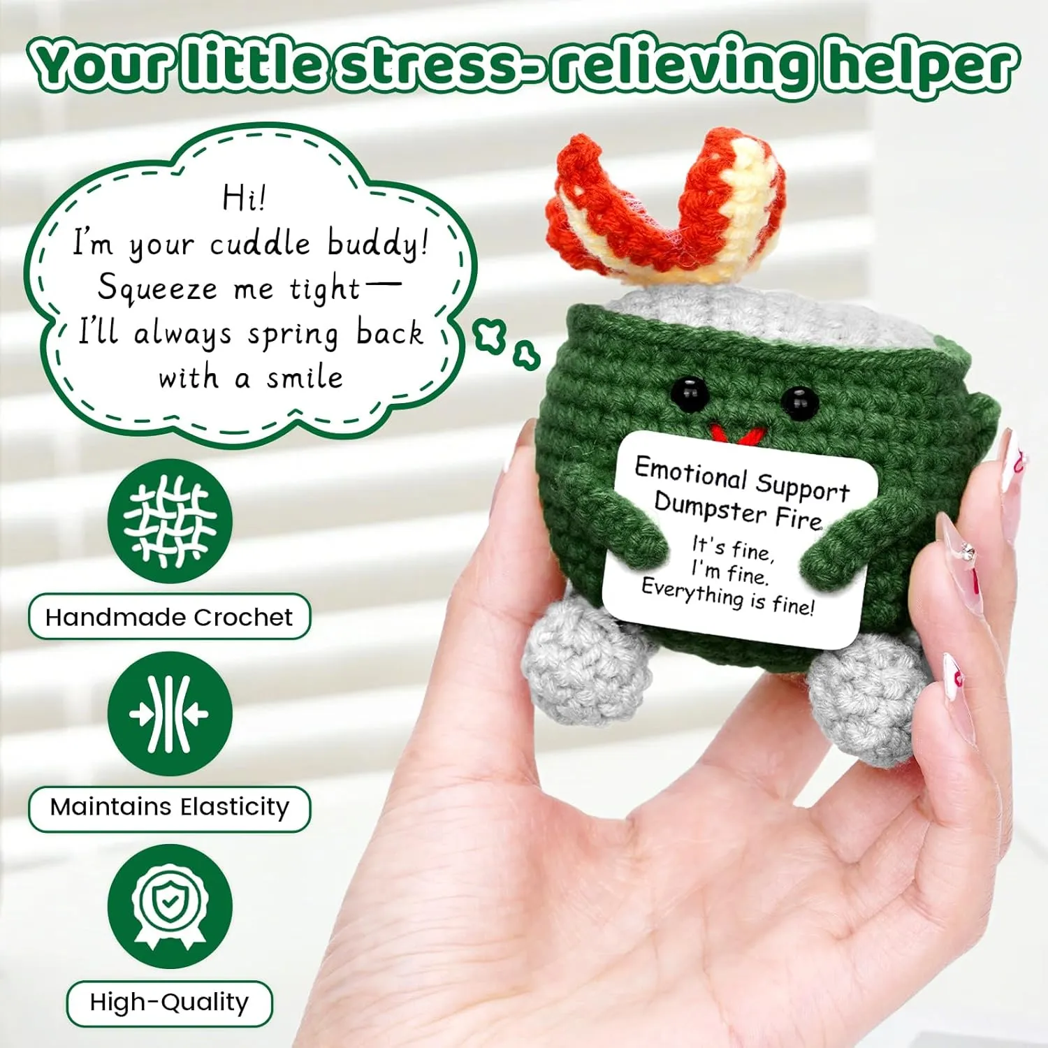 8PCS Mini Emotional Support Dumpster Fire Crochet Positive Funny Office Decor Small Birthday Gifts for Women Men Coworkers Cute Stuff Things Inspirational Gifts for Home Girlfriend Boyfriend