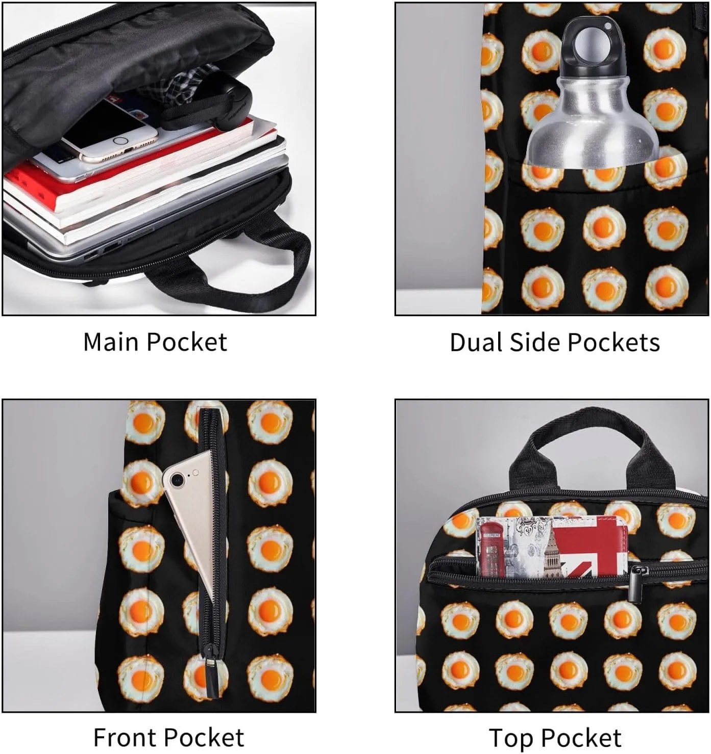 A Couple Of Fried Egg Casual Backpacks Large Capacity Laptop Backpack Sports Rucksack Travel Daypack Adjustable Shoulder Strap Work Bag for Outdoor Camping