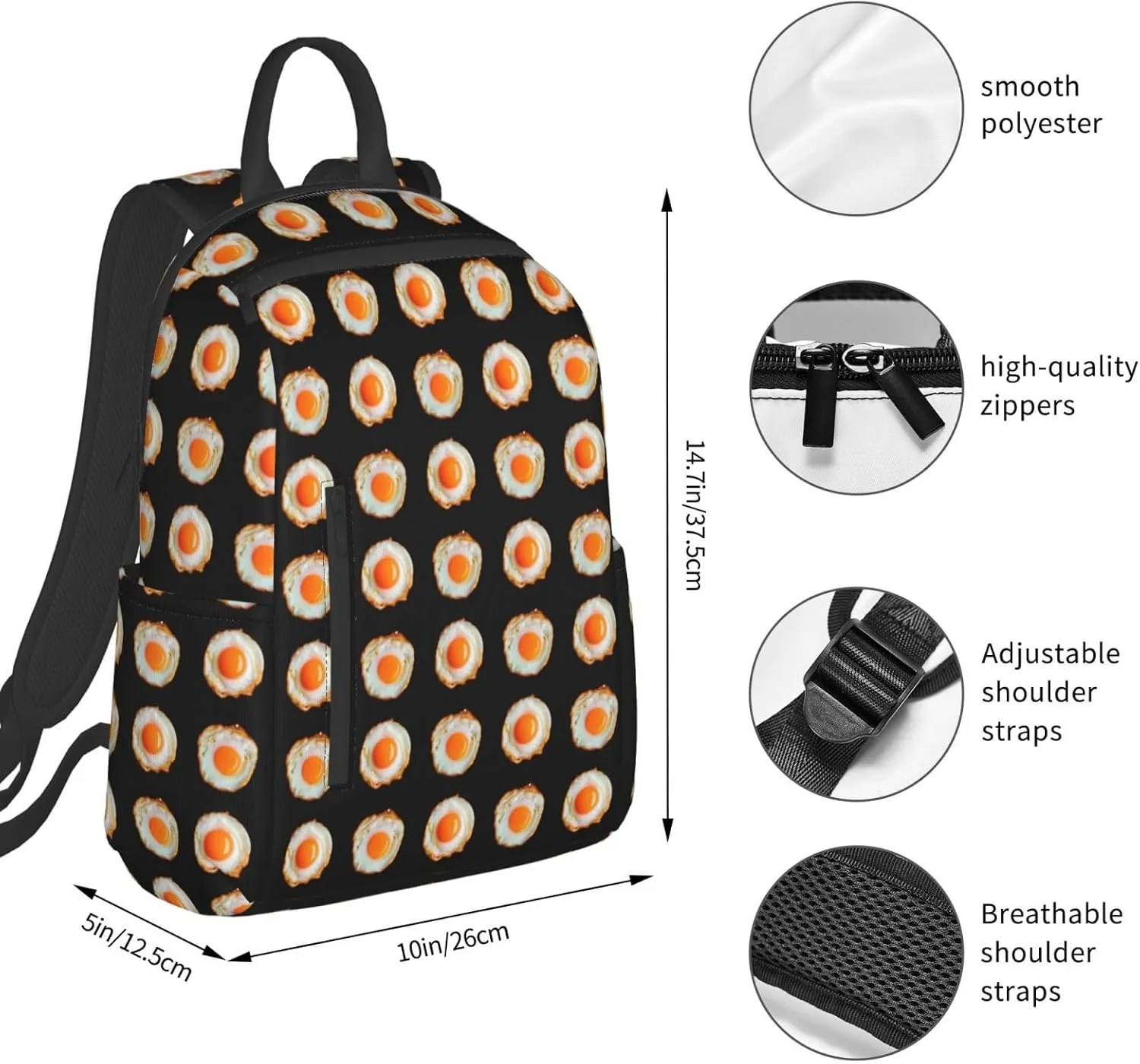 A Couple Of Fried Egg Casual Backpacks Large Capacity Laptop Backpack Sports Rucksack Travel Daypack Adjustable Shoulder Strap Work Bag for Outdoor Camping