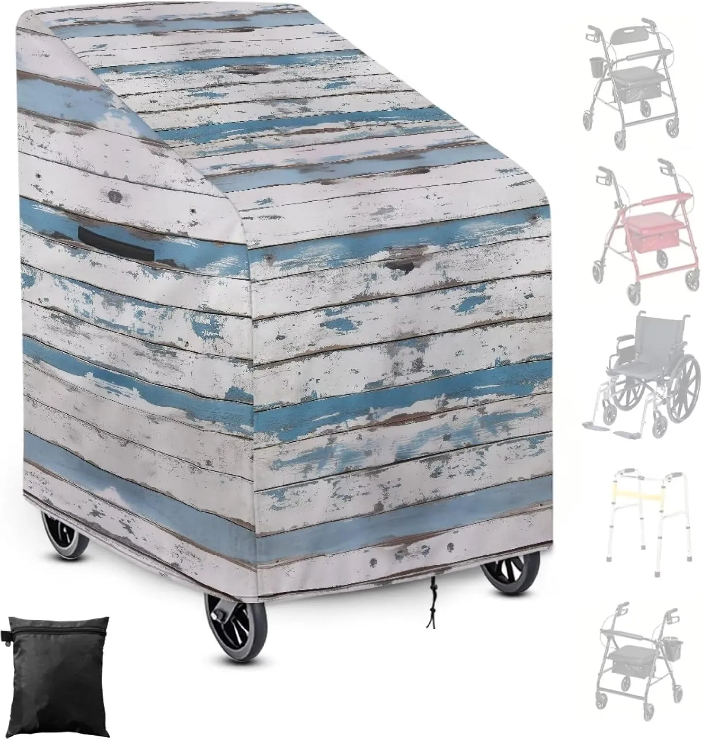 Accessories for Rollator Walkers Grey Wood Print Wheelchair Covers Waterproof Mobility Scooter Accessories Protective Windproof Cover with Storage Bag for Travel Outdoor Indoor