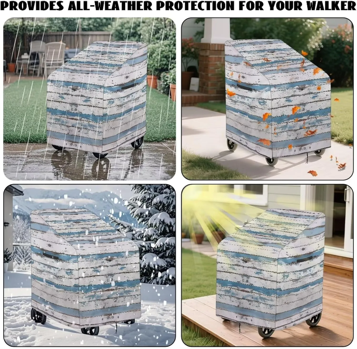 Accessories for Rollator Walkers Grey Wood Print Wheelchair Covers Waterproof Mobility Scooter Accessories Protective Windproof Cover with Storage Bag for Travel Outdoor Indoor